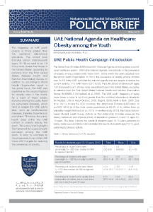 UAE NATIONAL AGENDA ON HEALTHCARE: OBESITY AMONG THE YOUTH